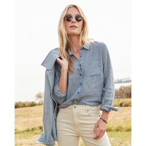 Garnet Hill Flax Easy Linen Blue Button Down Shirt